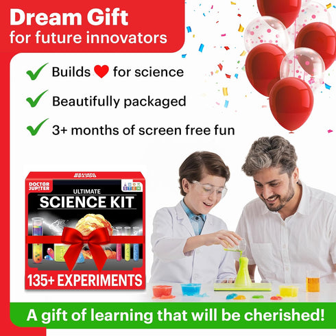 Doctor Jupiter Science Kit for Kids Ages 8-14, Birthday Gift Ideas for Boys & Girls, STEM Toy with 135+ Experiments