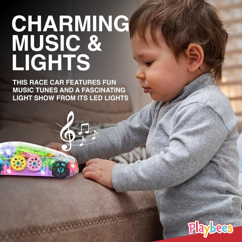 Light-Up Transparent Car Toy for Kids - Bump and Go with Colorful Gears, Music & LED Effects, Great Gift