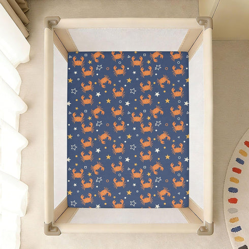 Jynexis 52x28 Crabs Stars Blue Pattern Baby Crib Sheets, Cotton Fitted Crib Sheet, Soft Breathable, Fits Standard