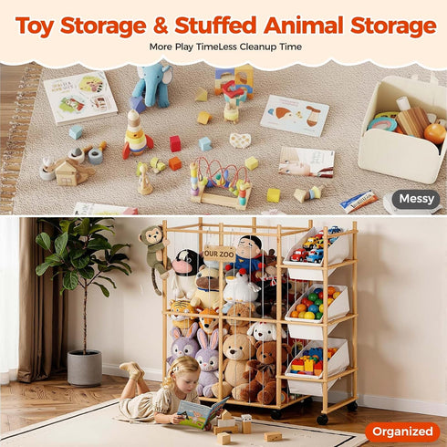 3 Sevenblue Toy Storage Organizer with Removable Bins, Kids Storage Toy Shelf Organizer for Stuffed Animal Holder