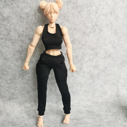 1/12 Scale Figure Clothes - Vest T-shirt + Pocket Pants for 1:12 6inch Female TBL Action Figure Doll (Black)