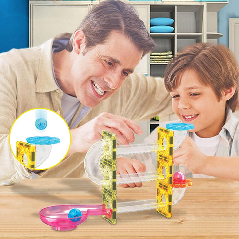 PicassoTiles Magnet Tiles Building Block Travel Size Magnetic Marble Run Construction Toy Set, 45 pc Education Kit
