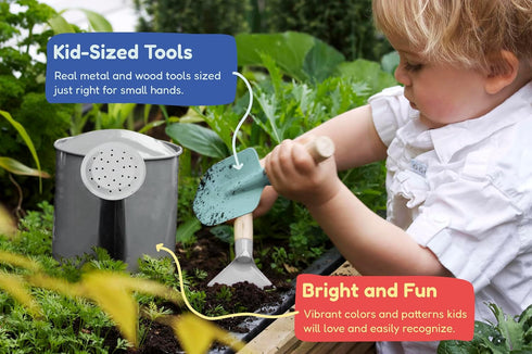 Set, Kinderific Gardening Tool Kit, for Kids, STEM, Includes Tote Bag, Spade, Watering Can, Rake, Fork, Trowel