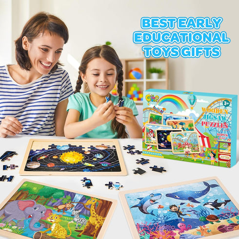 6 Pack 3 4 5 60 LACCHOUFEE Wooden Vehicle Puzzles for Kids Age Year Old, Pcs Montessori Toddler Animals Jigsaw Puzzles