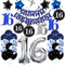 16th Birthday Decorations for Boys and Girls, Dark Blue HAPPY BIRTHDAY Banner, Silver Number 16 Balloons