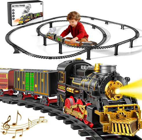 Novaluki Christmas Train Set for Kids, 2-Layer Train Track Toys with Smoke, Light