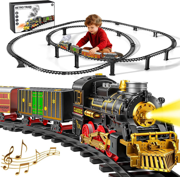 Novaluki Christmas Train Set for Kids, 2-Layer Train Track Toys with Smoke, Light