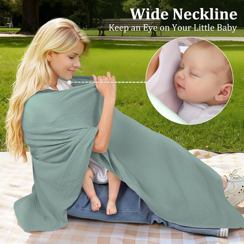 SheSeek Muslin Nursing Cover Up for Breastfeeding, Soft & Breathable Cotton Breast Feeding Cover for Women, Full