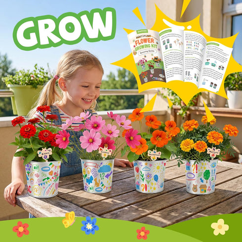 Set 4 5, 6, 7, 8-12 Paint & Plant Flower Growing Kit for Kids - Easter Gifts for Kids Gardening with Pots - Unique