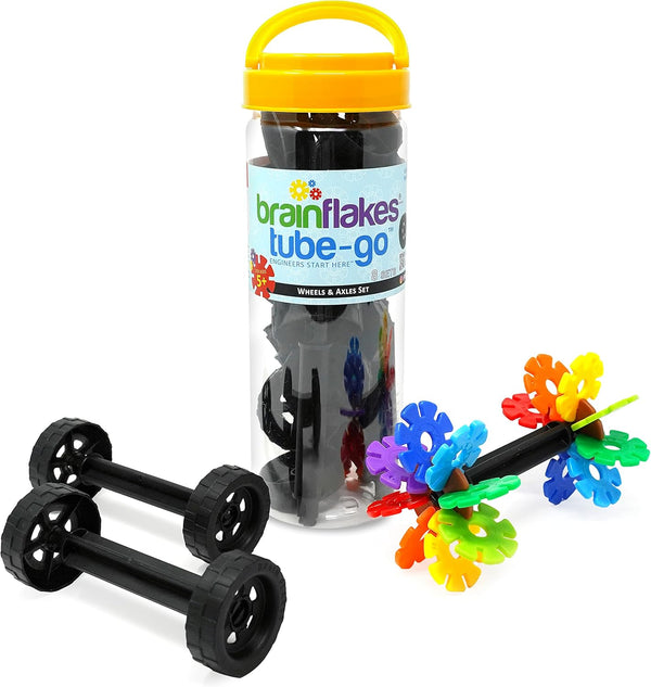 VIAHART Brain Flakes Tube-Go Set Add-On, 16 Wheels and 8 Axles, Build Cars and Trucks, Great STEM Toy