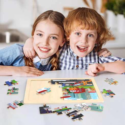 3-5, 4 Packs 4-6, 24-Piece 3-5,Preschool 4-8 Wooden Puzzles for Kids Ages Puzzles for Kids Ages Truck Vehicle Wood