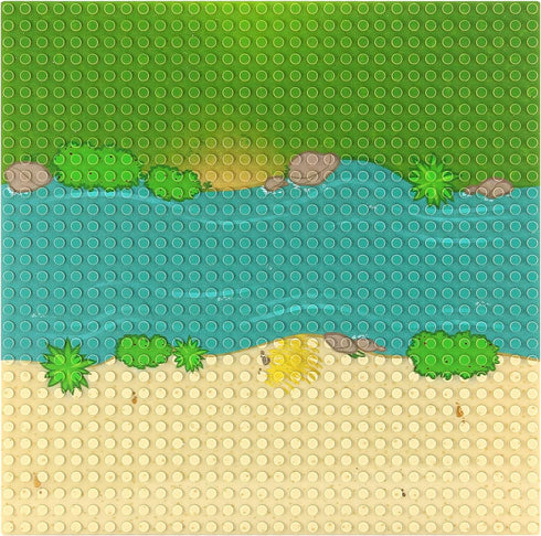 Feleph Classic Baseplate with River and Grassland Pattern, 10 x 10 Inches Base Plates for Building Blocks