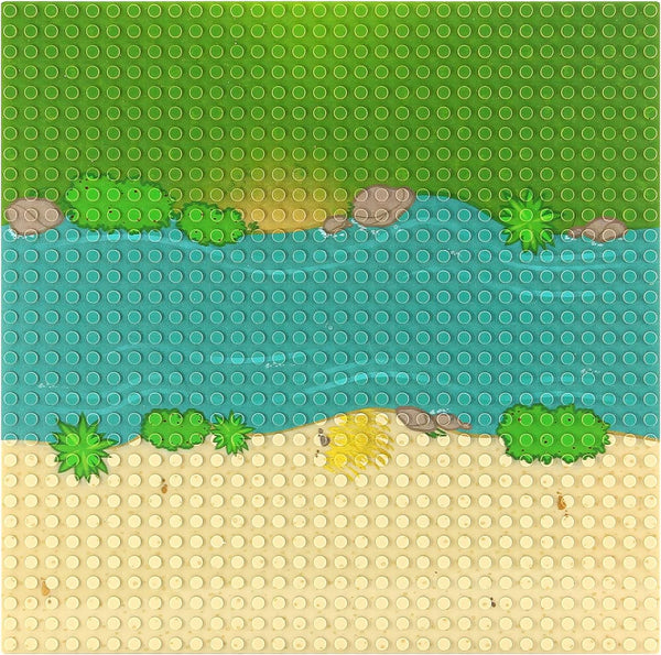 Feleph Classic Baseplate with River and Grassland Pattern, 10 x 10 Inches Base Plates for Building Blocks