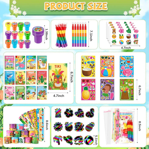 96Pcs Summer Set BenLouis Hawaiian Luau Party Favors Aloha Tiki Theme Coloring Books Crayons Sticker Bulk for Kids