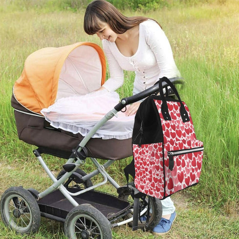 ZSUUGJ Backpack Red Heart Printed Diaper Bag Baby Bag Multi Function Baby Changing Bags For Travel
