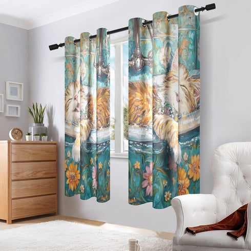 tplaotee Summer 63 Inch 2 Sets 42 63 Inch Cartoon Cute Bathing Cat Vintage Bathtub Curtains for Living Room Curtains