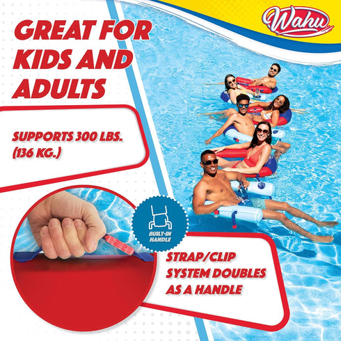 8+, WAHU Float Connex Aqua Pool Seat with Connex Clips, Cupholder, and Inflate Valve, Inflatable Pool Float Chair