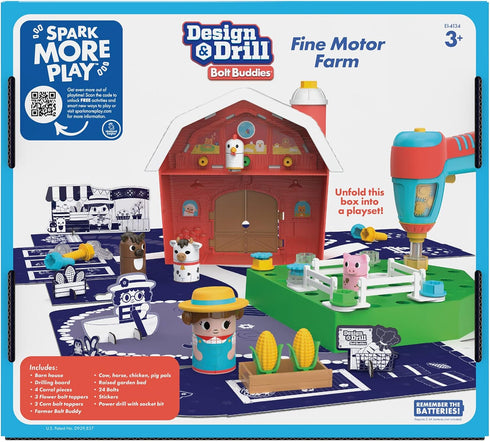 Educational Insights Design & Drill Bolt Buddies Farm Take Apart Toy with Electric Drill for Preschool STEM Learning