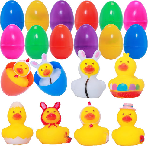 12 JOYIN Pcs Filled Easter Eggs with Rubber Duck, Eggs Hunt, Basket Stuffers Filler for Kids Party Favor, Classroom