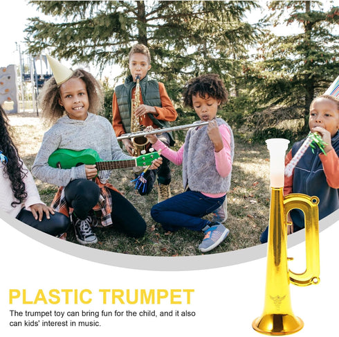 Toyvian 14pcs Plastic Trumpet Toy, Kids Trumpet Instrument Party Noise Makers, Golden Kids Birthday Party Favors