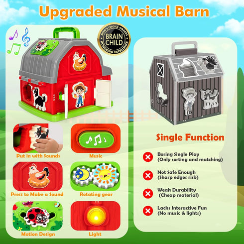 1 2 3 1-3, 12-18 Ellinjan Montessori Learning Toys for Year Old Boys Girls, Musical Farm Animals for Toddlers