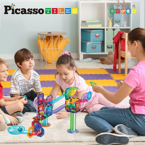 60 Set Playset PTG60 PicassoTiles Marble Run Piece Race Track Magnetic Tiles Magnet Building Block Educational