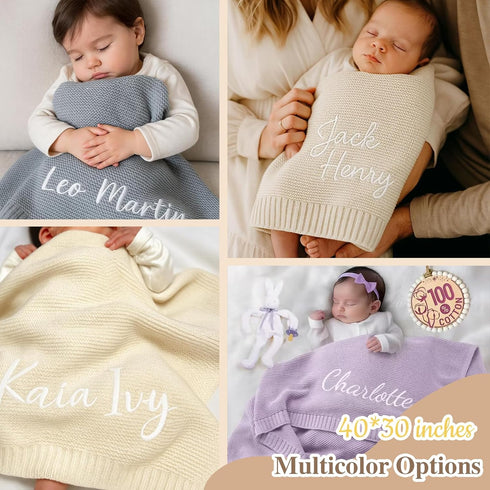 STELABUN 40 30 inches, Personalized Embroidered Baby Blanket for Boys/Girls, Cotton Chunky Knit Customized Swaddle