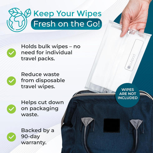 the buti-bag co Set 2 Butipods Reusable Travel Wipes Case - Portable Moisture-Retaining Pouch, Slim Holder