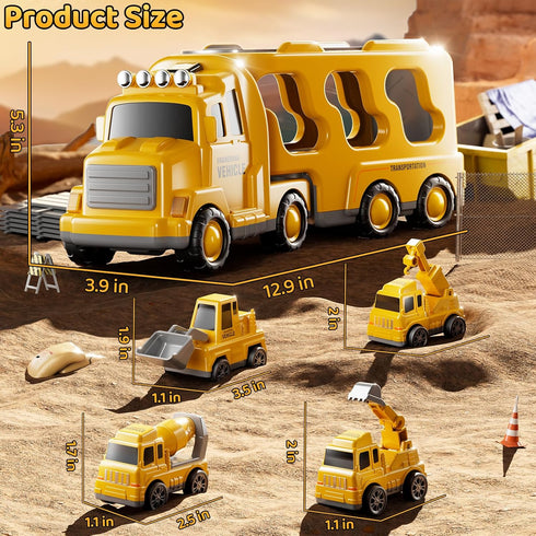 Set 1 2 3 4 5 6 7 8, Playset 2-4 4-7 Construction Truck Toys for Kids Aged Truck with Toy Car, Light and Sound, Movable
