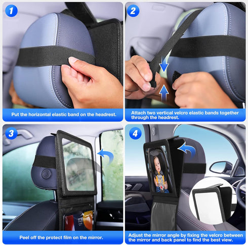 Baby Car Mirror with Adjustable Tablet Holder, Road Trip Essentials for Kids, Backseat Mirror to See Rear Facing