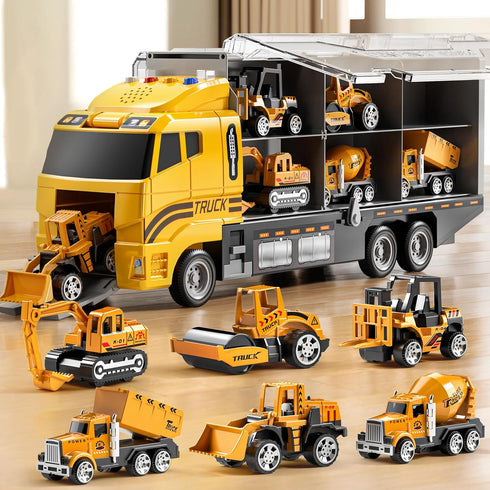 NIPLOOOW Toddler Boys Construction Truck Vehicle Toy Set with Play Mat and Die-Cast