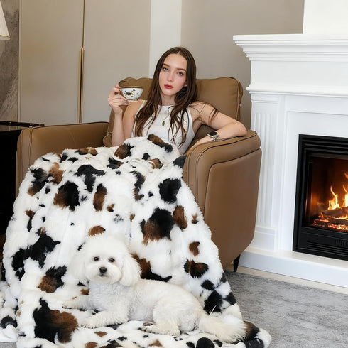 Fruaros 40x50 Cozy Cow Print Faux Fur Baby Blanket Fluffy Cow Bubbles Blanket, Ultra Soft Rabbit Faux Fur Throw