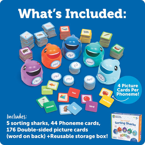 Learning Resources Say-a-Sound Sorting Sharks - Montessori Toys, Kindergarten Learning Activities, Phonemic Awareness
