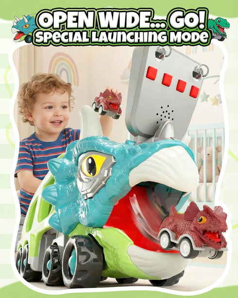 Cozycharm 9 1 8 3 4 5+ in Dinosaur Toys for Boys, Dinosaur Transport Truck with Pull Back Dino Cars, Toys for Year Old