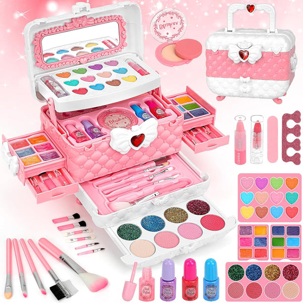 Kids Makeup Kit for Girls, Real Washable Makeup Toys, Princess Birthday Gift, Makeup Vanities for Ages 4-9