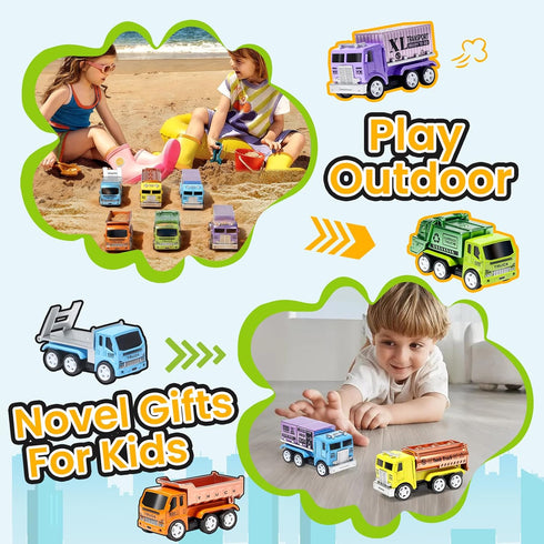 6 Set, 3 4 5 6 Oriate PCS Diecast Metal Toy Trucks Vehicle Cars Toys with Movable Parts, Mini Pull Back Toy Cars