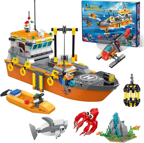 City Ocean Explorer Ship Building Set, Fun Toy Exploration Boat Building Block