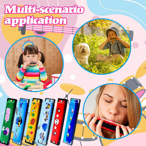 24 Row,16 Pcs Kids Harmonica,Cartoon Harmonica Toy with Double Holes Toddler Harmonicas for Beginners' Musical