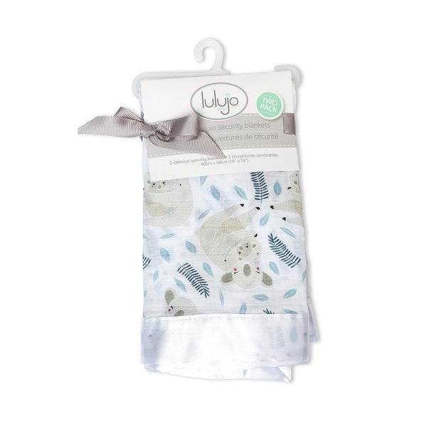 lulujo Koala Baby Security Lovey Blanket | Unisex 16in Cotton Muslin with Silky Satin Trim | Neutral Comforting Blanket