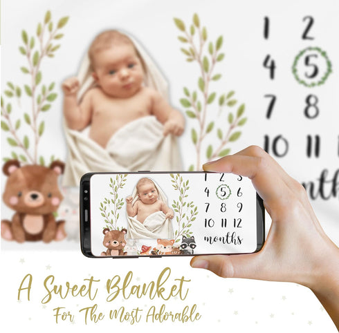 Paishanas Baby Monthly Milestone Blanket Woodland Boy Girl Gender Neutral Gift for Baby Shower Photo Blanket