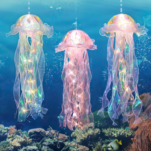 Glitter Iridescent Jellyfish Hanging Decor Blue Purple Jellyfish Kit for Under The Sea Little Mermaid Party Decoration