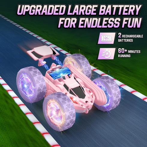 360Rotating 4WD 2.4GHz Hamdol Remote Control Car, Double Sided RC Cars, with Sparkling LED Wheels, Electric Race Stunt
