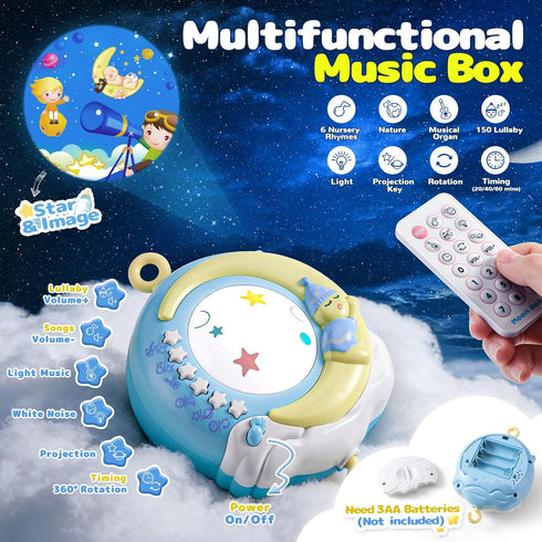 Mini Tudou Baby Musical Mobile Crib with Music and Lights, Timing Function, Projection, Take-Along Rattle and Music Box