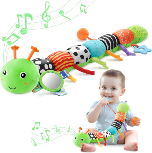 AWOTOY Baby Toys 0-6-12 Months,Musical Caterpillar Stuffed Animals Activity Infant Toys with Crinkle,Rattles,Mirror&Pull