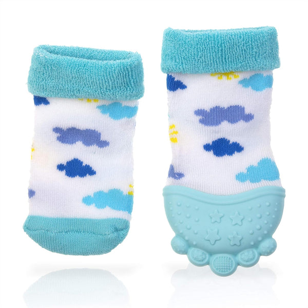 Nuby Soothing Teether Sock - Sky Blue Clouds, 5"