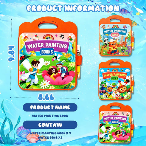 BlivEclat 3 Pack 3-6, Set Reusable Water Painting Books for Toddlers Ages Magic Water Color Paint Books with Pens Water