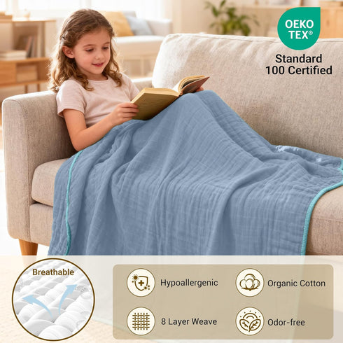 47x47 ZPECC Muslin Toddler Blanket Thicker, Organic Cotton Kids Quilt Hypoallergenic for Baby Essentials Crib Stroller