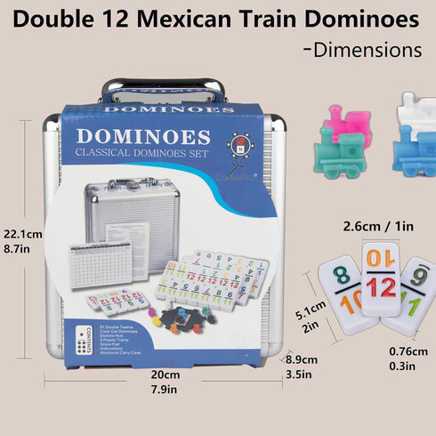 12 Set 91 Domino2-10 Doublefan Mexican Train Dominoes with Color Numbers,Double Numerical Domino Game, Chicken Foot
