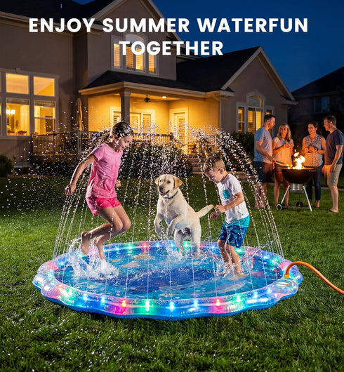 Dsquu 60" 1 2 3 4 5 6 7 8 9 LED Glowing Splash Pad Sprinkler for Kids & Dogs, Non-Slip Outdoor Water Toys Toddler