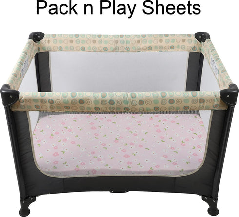 Pack n Play Playard Fitted Sheets 2 Pack Set for Baby Girl, Soft Stretchy Jersey Knit Portable Mini Crib Cover, Pink